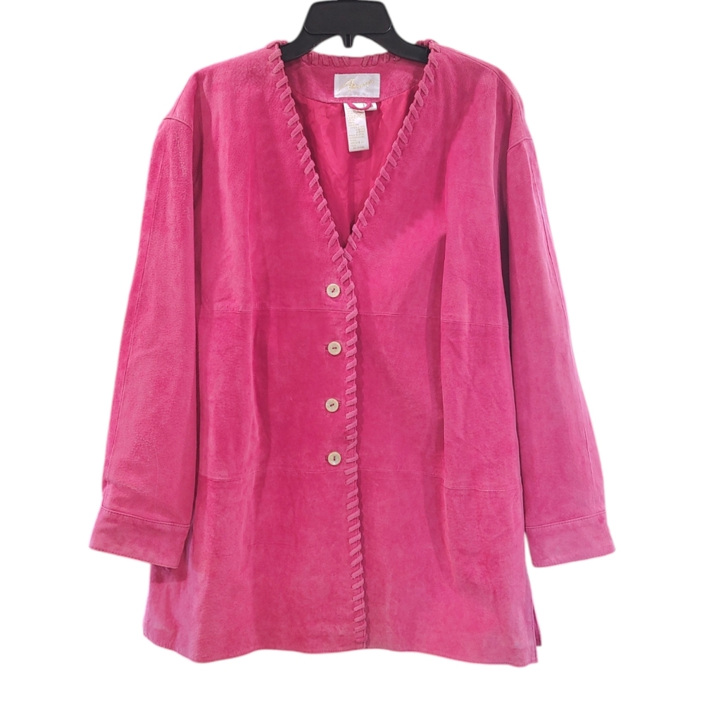 Vintage Y2K Fuchsia Pink Suede Leather  Button Front Jacket Women's Size XL
